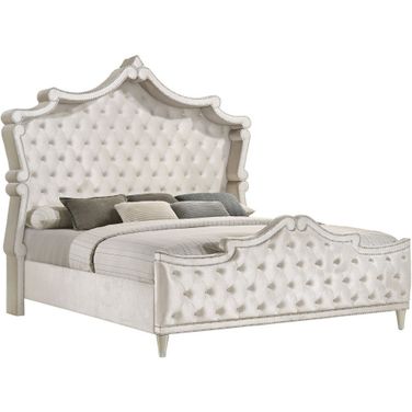 Antonella Upholstered Tufted California King Bed Ivory and Camel