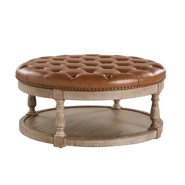 Antonia Vegan Leather Ottoman In Camel