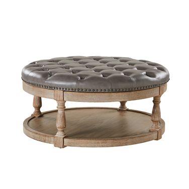 Antonia Vegan Leather Ottoman In Grey