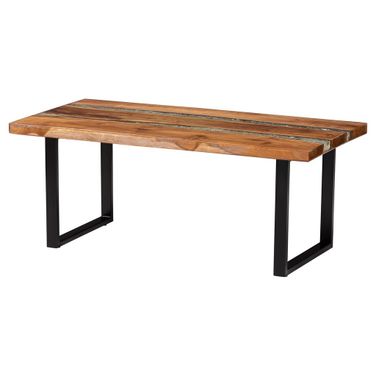 Apio Wood and Resin Coffee Table with Glass Inlay In Natural Brown and White