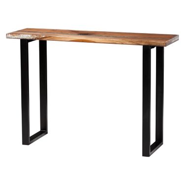 Apio Wood and Resin Console Table with Glass Inlay In Natural Brown and White
