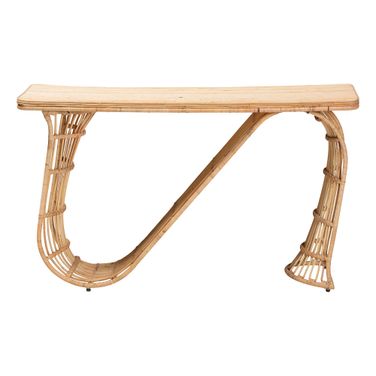 Araceli Rattan S-Curve Handwoven Wicker Sculptural Console Table In Light Honey
