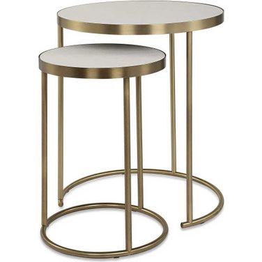 Aragon Nesting Tables Set of 2 In White and Brushed Brass