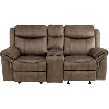 Aram Brown Double Glider Reclining Console Loveseat
