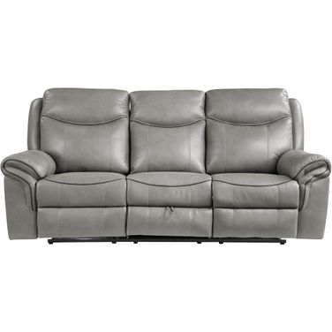 Aram Gray Glider Reclining Sofa With Center Drop Down Cup Holders