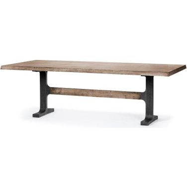 Araxi Rectangular Brown Solid Wood Top Black Metal Base Dining Table