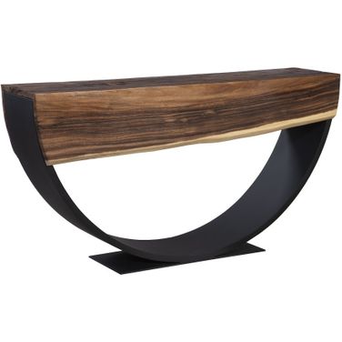Arc Console Table with Acacia Wood Top and Metal Base In Black and Natural