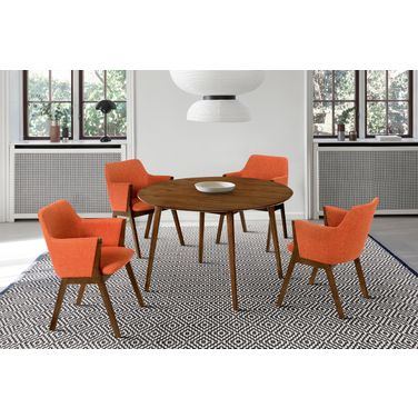 Arcadia and Renzo 48 Inch Round Orange and Walnut Wood 5-Piece Dining Set