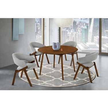 Arcadia and Talulah 48 Inch Round Gray and Walnut Wood 5-Piece Dining Set