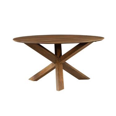Arcadia Round 3-Legged Dining Table In Medium Walnut and Light Teak