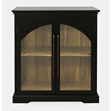 Archdale 33 Inch Gothic Arch Accent Storage Cabinet with Glass Doors In Black