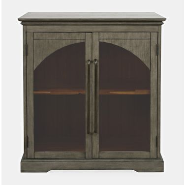 Archdale 33 Inch Gothic Arch Accent Storage Cabinet with Glass Doors In Grey