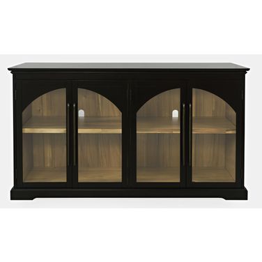 Archdale 65 Inch Gothic Arch Sideboard Storage Cabinet with Glass Doors In Black