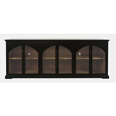 Archdale 96 Inch Gothic Arch Sideboard Storage Cabinet with Glass Doors In Black