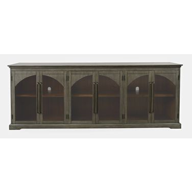 Archdale 96 Inch Gothic Arch Sideboard Storage Cabinet with Glass Doors In Grey