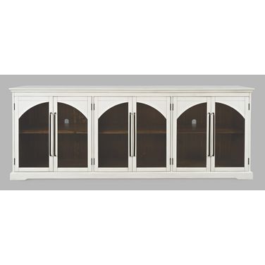 Archdale 96 Inch Gothic Arch Sideboard Storage Cabinet with Glass Doors In White