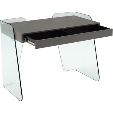 Archie Office Desk In Gray High Gloss With Storage