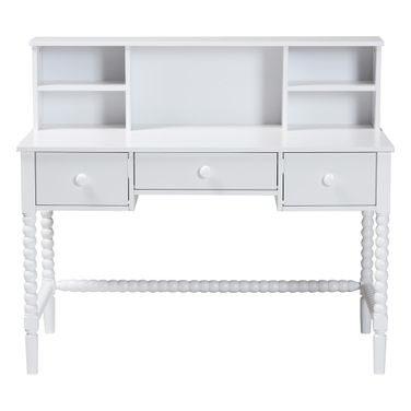 Archwood 3-Drawer Writing Desk with Hutch In White