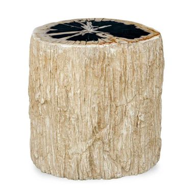 Arco Petrified Wood Top Accent Table In Black and White