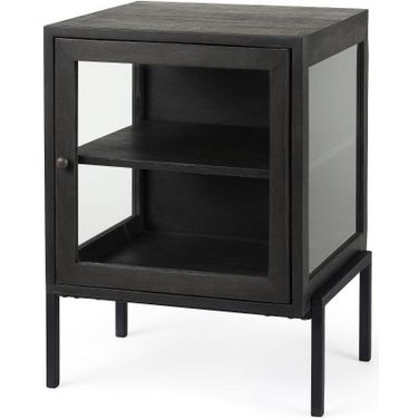 Arelius Dark Brown Wood With Black Metal Frame Side Table