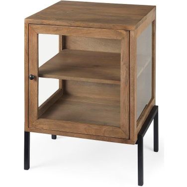 Arelius Light Brown Wood With Black Metal Frame Side Table