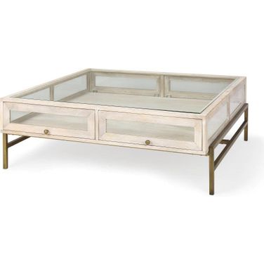 Arelius White Wood With Gold Metal Base Square Display Coffee Table