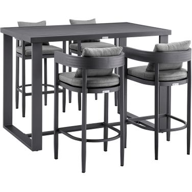 Argiope Outdoor Patio 5-Piece Bar Table Set In Aluminum with Gray Cushions