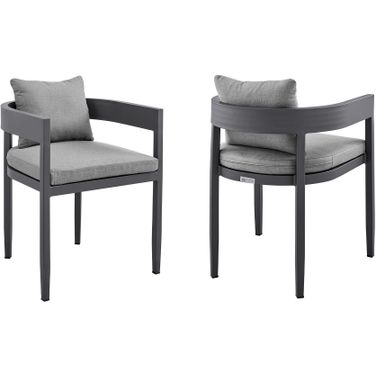 Argiope Outdoor Patio Dining Chair Set of 2 In Aluminum with Gray Cushions