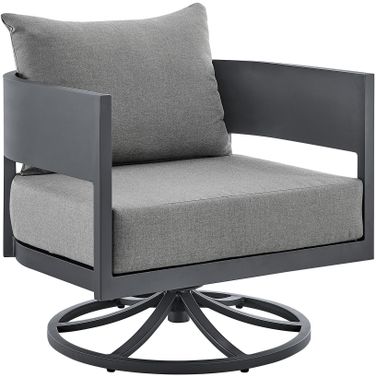 Argiope Outdoor Patio Swivel Rocking Chair In Gray Aluminum with Cushions