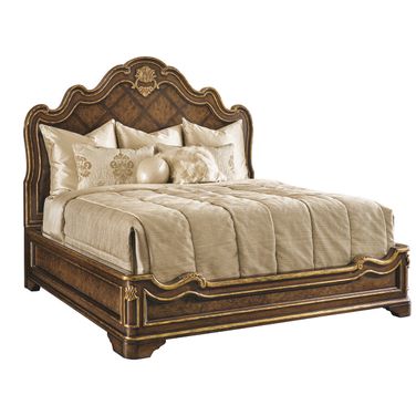Aria King Panel Bed In Aria Brown and Metal