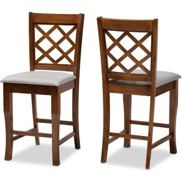 Aria Modern and Contemporary Grey Fabric Upholstered and Walnut Brown Finished Wood 2-Piece Counter Height Pub Chair Set