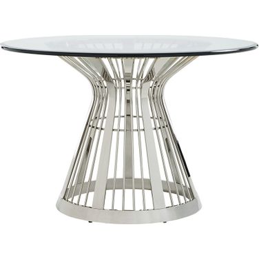 Ariana Riviera Stainless Dining Table with 48 Inch Glass Top In Platinum