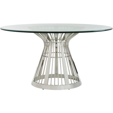 Ariana Riviera Stainless Dining Table with 60 Inch Glass Top In Platinum