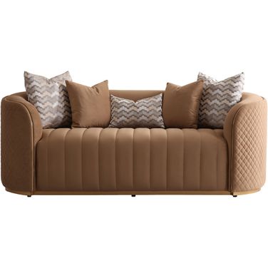 Ariana Velvet Loveseat In Caramel and Gold
