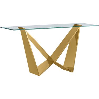 Arie Console Table In 10mm Clear Tempered Glass and Gold Stainless Steel