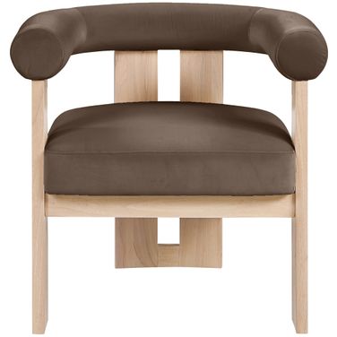 Arienzo Velvet Upholstered Accent Chair In Brown and Stained Natural