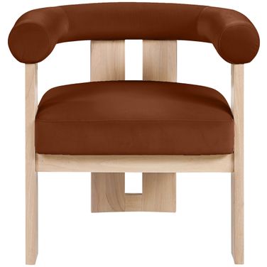 Arienzo Velvet Upholstered Accent Chair In Cognac and Stained Natural