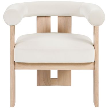 Arienzo Velvet Upholstered Accent Chair In Cream and Stained Natural