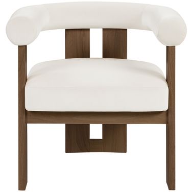 Arienzo Velvet Upholstered Accent Chair In Cream and Stained Walnut