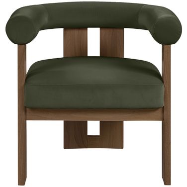 Arienzo Velvet Upholstered Accent Chair In Green and Stained Walnut
