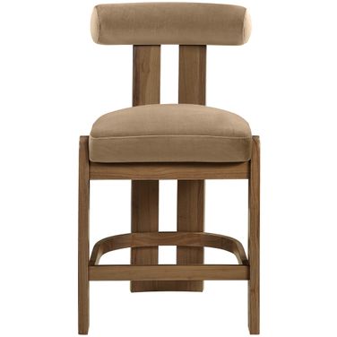 Arienzo Velvet Upholstered Counter Stool Set of 2 In Beige and Stained Walnut