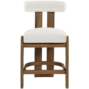 Arienzo Velvet Upholstered Counter Stool Set of 2 In Cream and Stained Walnut