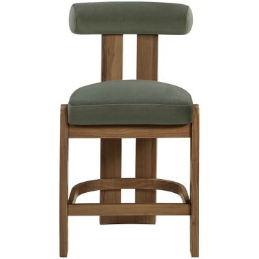 Arienzo Velvet Upholstered Counter Stool Set of 2 In Green and Stained Walnut