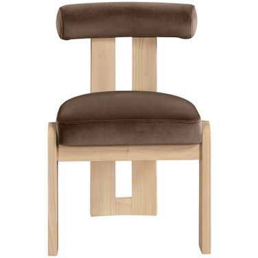 Arienzo Velvet Upholstered Dining Chair Set of 2 In Brown and Stained Natural