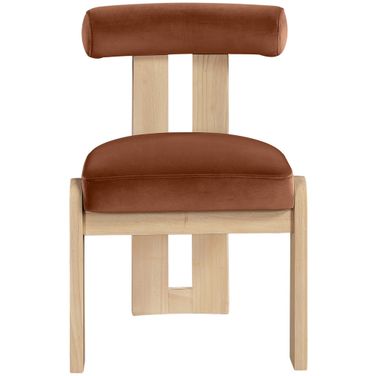 Arienzo Velvet Upholstered Dining Chair Set of 2 In Cognac and Stained Natural