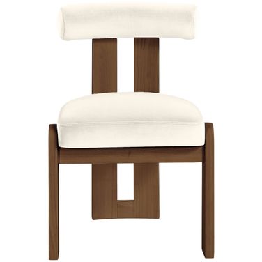 Arienzo Velvet Upholstered Dining Chair Set of 2 In Cream and Stained Walnut