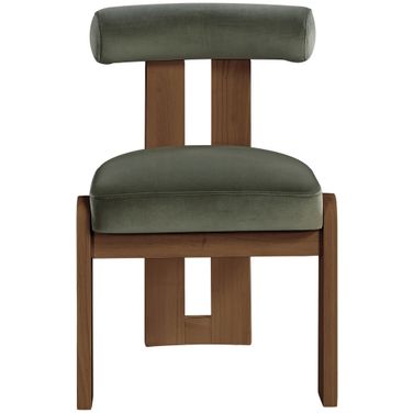 Arienzo Velvet Upholstered Dining Chair Set of 2 In Green and Stained Walnut