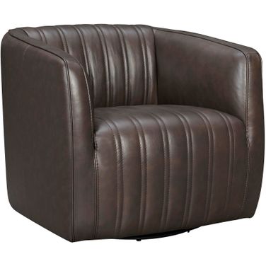 Aries Espresso Genuine Leather Swivel Barrel Chair