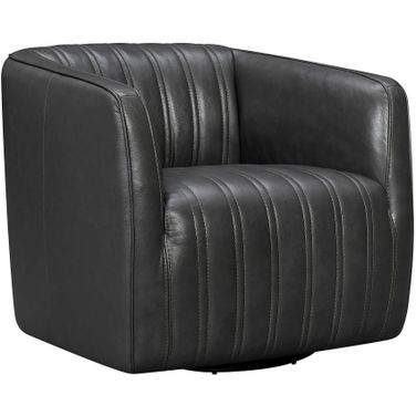 Aries Pewter Genuine Leather Swivel Barrel Chair