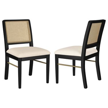 Arini Rattan Cane Dining Side Chair Set of 2 In Cream and Black